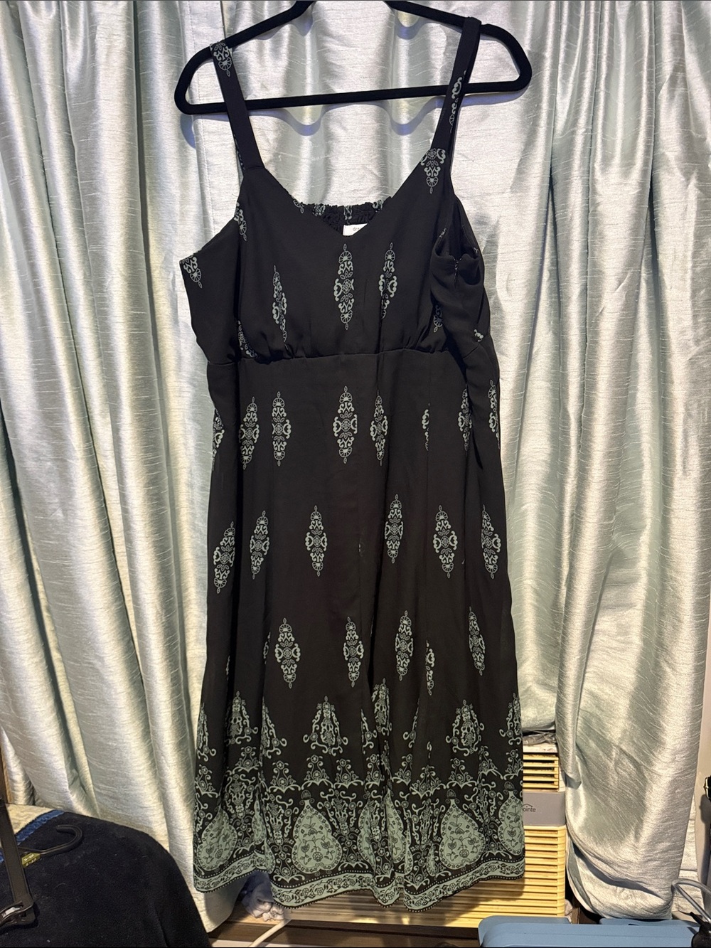 Dress Barn Black Midi Dress with Mint Green Ornamental Print